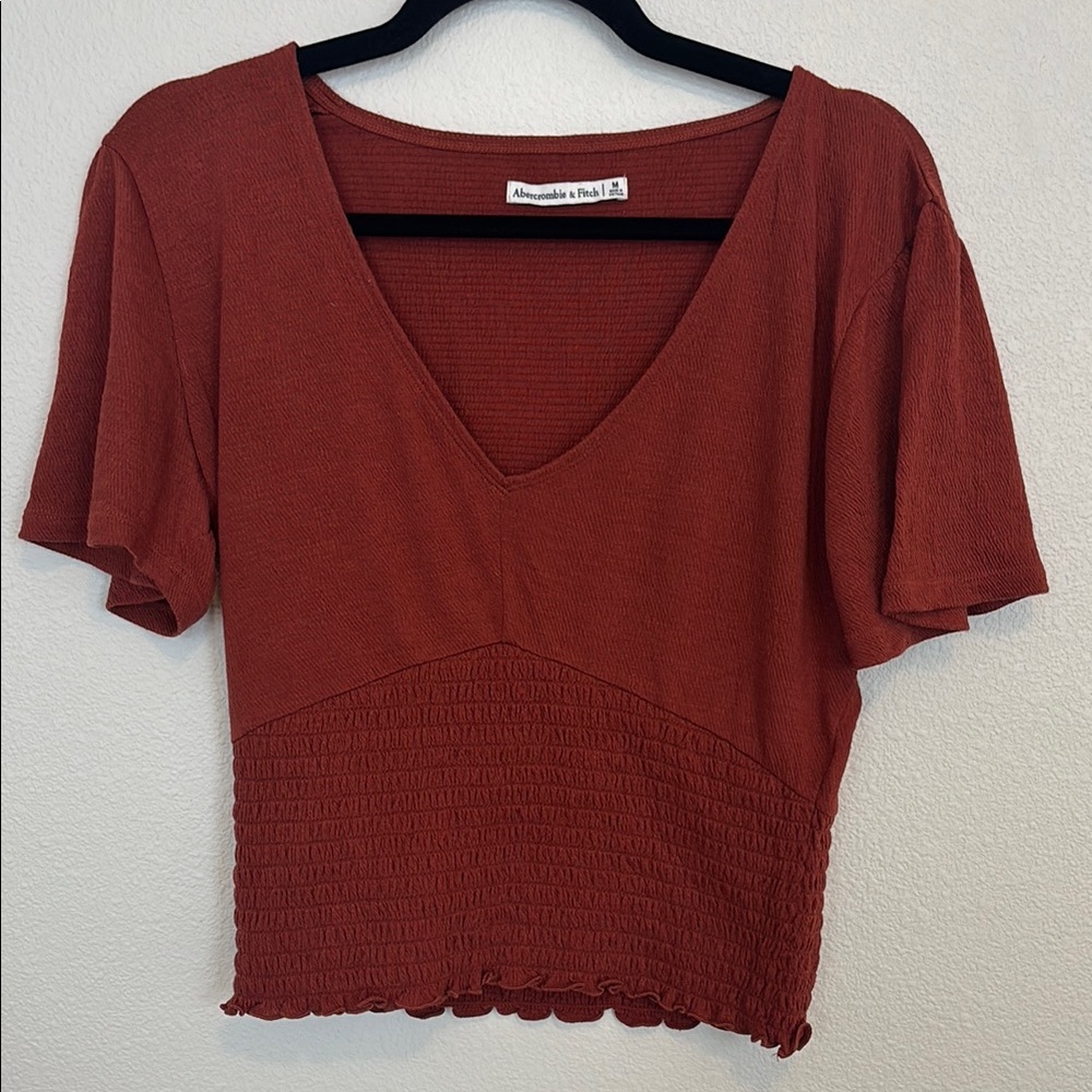 Abercrombie & Fitch Rust Red V-Neck Short Sleeve Blouse